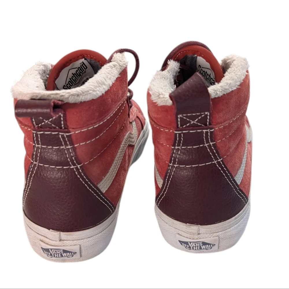 Vans SK8 Hi Shoes Women Size 6 Sneakers Red Suede Old Skool Sherpa Scotchgard‎
